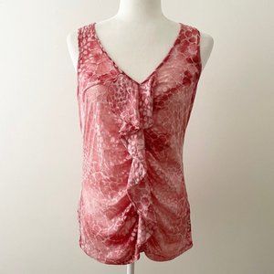 4/$20 🌴 NY & Company | Pink Printed Semi-Sheer Tissue Ruffle Sleeveless Top